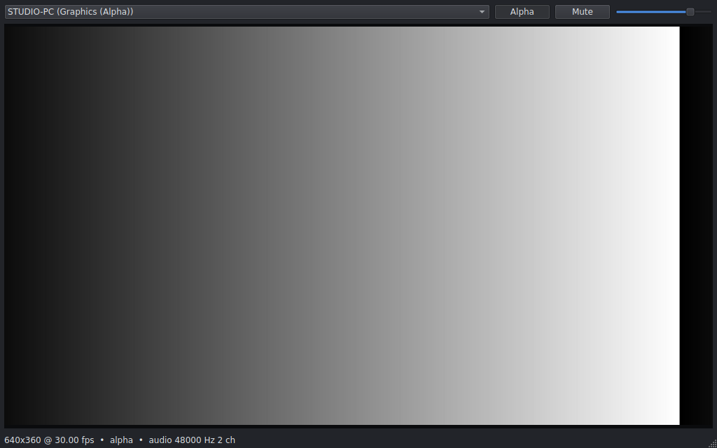 NDI Monitor Alpha view: the source's alpha channel shown as a grey ramp